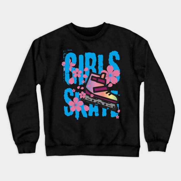 Girls Skate Inline Skating Flower Design Crewneck Sweatshirt by shirtontour